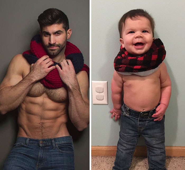 Mom Makes Fun Of Her Model Brother By Having Her Toddler Recreate His Poses, And Result Is Hilariously Adorable