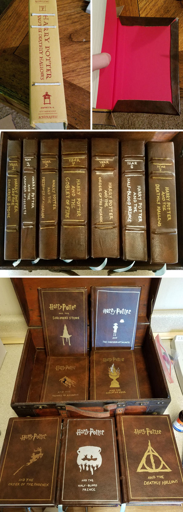 Made Leather Bound Copies Of The Harry Potter Books For My Wife For Christmas