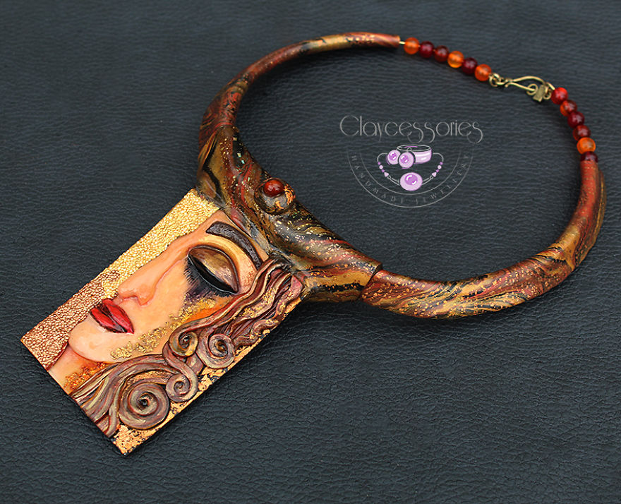 I Use Polymer Clay To Create Necklaces Inspired By Gustav Klimt Paintings