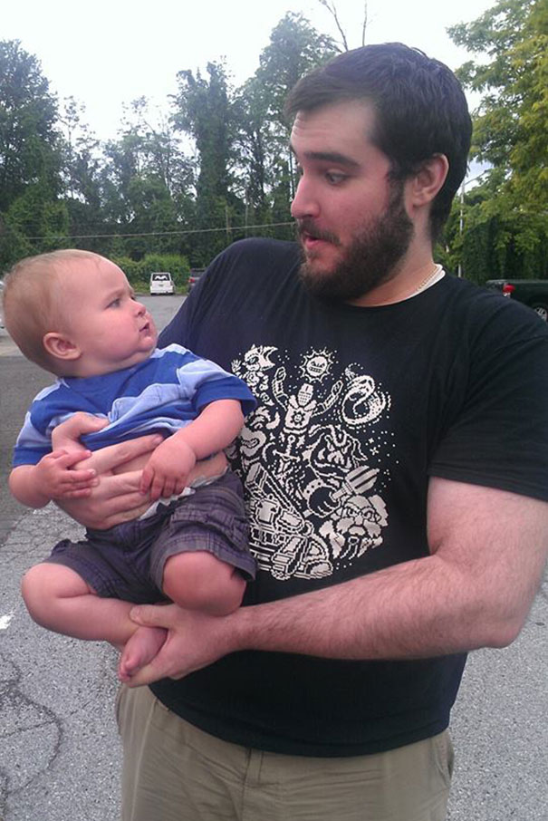 First Ever Picture Of My Nephew And I. I Think We Startled Each Other