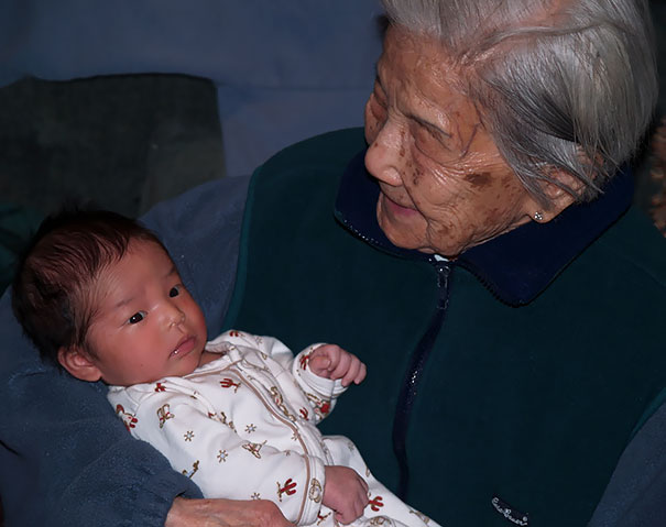 My 2-Week-Old Daughter, Born In 2010, Being Held By Her Great-Grandmother, Who Was Born In 1910