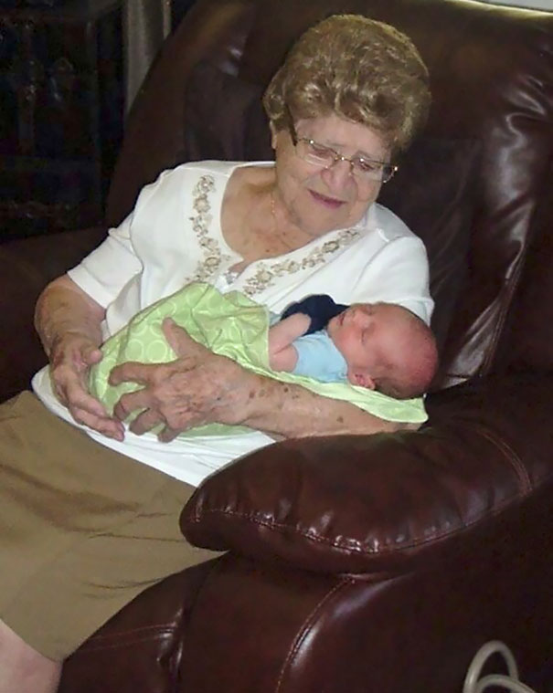 A Picture Of My 100-Year-Old Great Grandma With My 1-Week-Old Nephew. Five Generations Apart