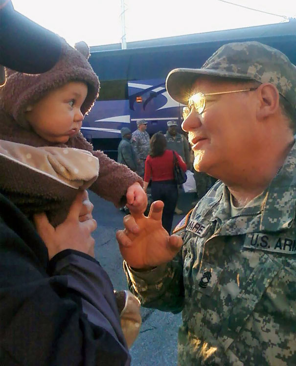 My Friends Baby Met Her Grandpa For First Time Ever, He's A Soldier And A Badass