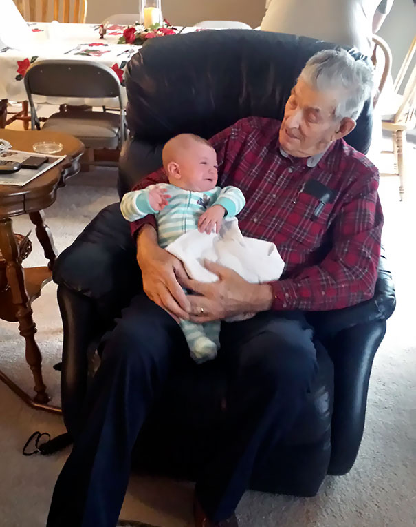 My Grandpa Died Tonight. Here He Is A Year Ago With His Great-Grandson