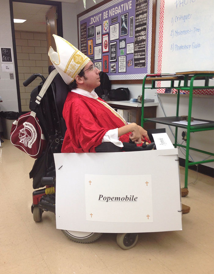 Turned My Wheelchair Into The Popemobile This Halloween - "Thy Pope Has Come"