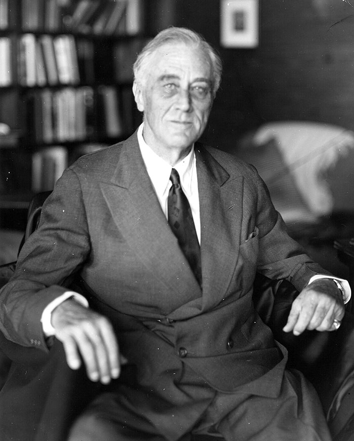 Black and white photography of Franklin D. Roosevelt