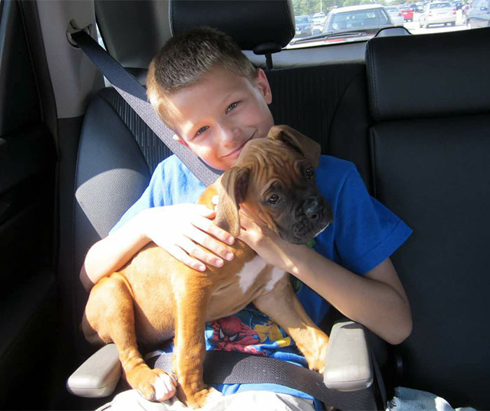 Buster The Day We Brought Him Home. He's Now 6 And He And My Son Are Still Inseparable