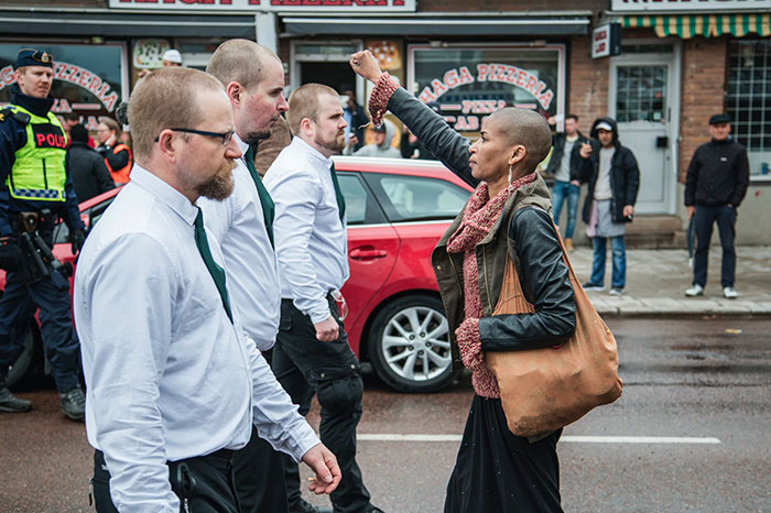 Maria-Teresa "Tess" Asplund Stands Up To Uniformed Demonstrators In A Nazi Demonstration In Borlänge, Sweden, 1 May 2015