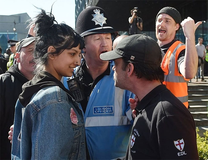 Photo Of Saffiyah Khan Smiling At An English Defence League (Edl) Protester In Birmingham Was Snapped After She Stepped In To Defend A "Fellow Brummie"