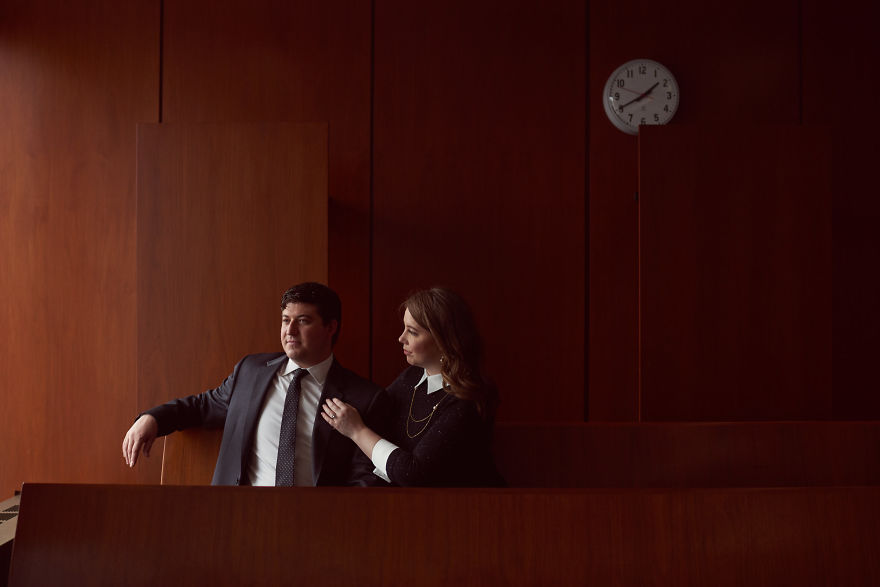 Couple Of Attorneys Use A Courtroom For Their Engagement Photos