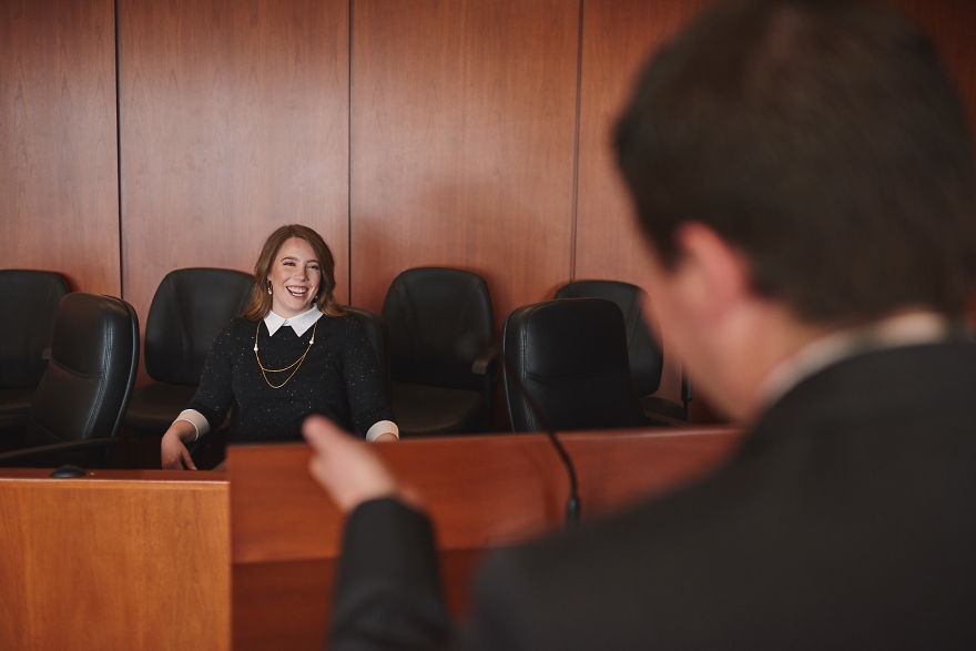 Couple Of Attorneys Use A Courtroom For Their Engagement Photos