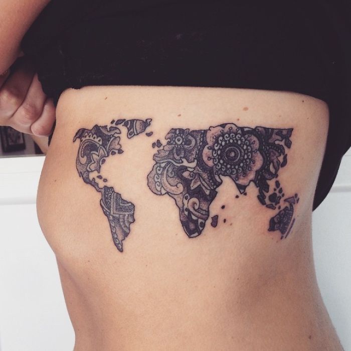 Mandala earth continents side tattoo