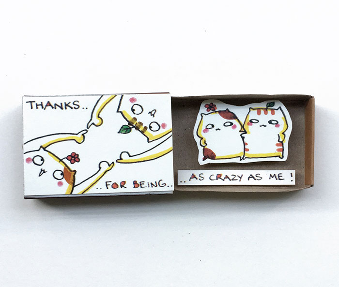 Cat "Thanks for being as crazy as me" Friendship Matchbox Card