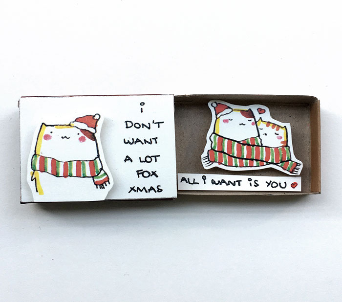 Cute Xmas Card Cat "I don't want a lot for Christmas" Matchbox