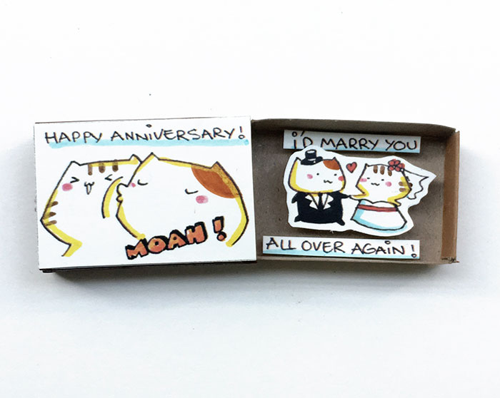 Cat "Happy Anniversary" Love Matchbox Card