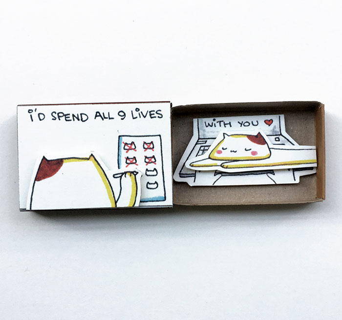 Cat "I'd spend all 9 lives with you" Love Matchbox Card