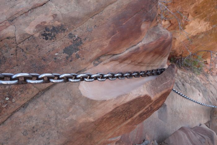Took This Pic On The Angel's Landing Hike At Zion National Park. People Hold On To The Chain As They Climb To The Top Because The Route Is On The Edge Of A Cliff. The Chain Has Worn The Rock Away