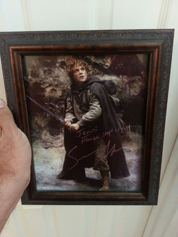 Met Sean Astin At A Comic-Con. I Told Him My Wife Cries At The End Of 'Fellowship Of The Ring,' When Sam Chases After Frodo's Boat, Every Time. This Was The Autograph I Got