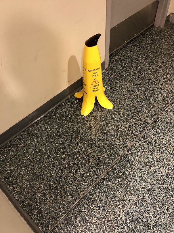 Banana Peel Caution Stands At The Airport