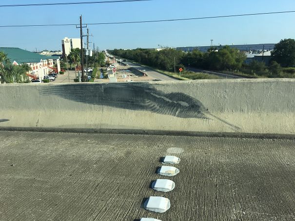 Tire Mark On Highway Looks Like Hummingbird