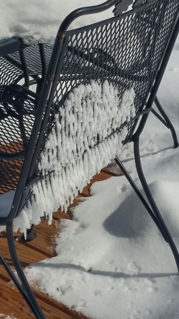 Snow Melting Through My Deck Chair Looks Like Grated Cheese