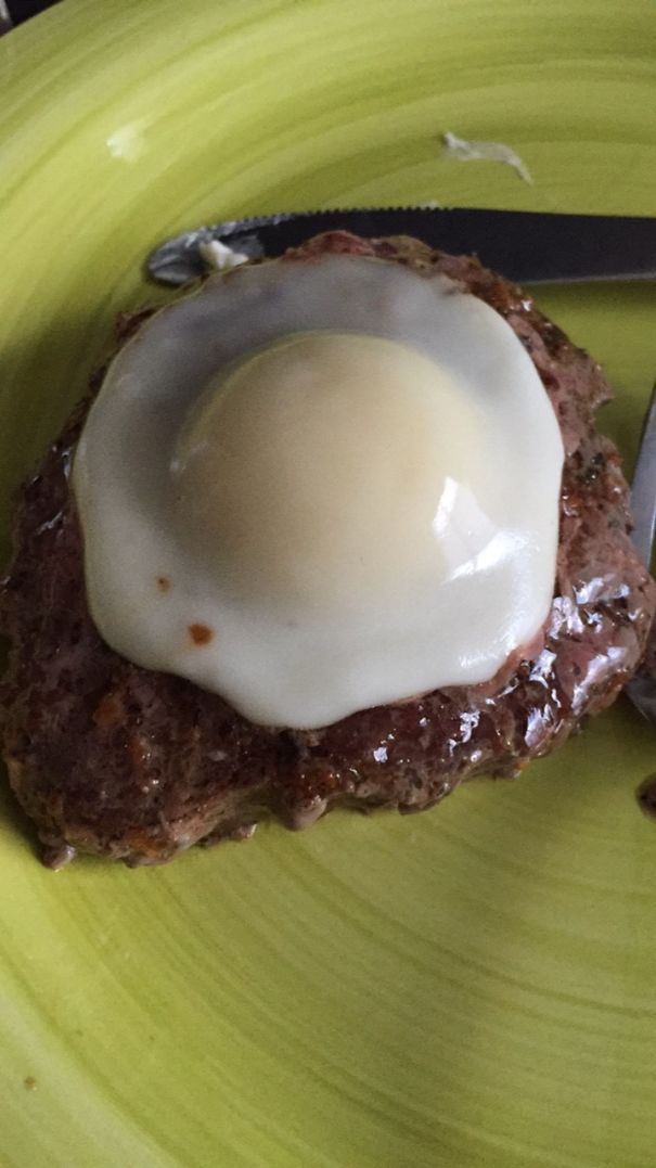 I Tried To Melt A Babybel Cheese Wheel On A Burger And It Looks Like A Perfect Egg