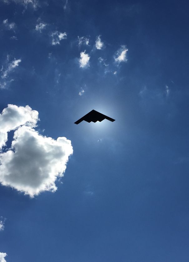 Took A Picture Of A Stealth Bomber Flyover, Was Not Disappointed With The Timing