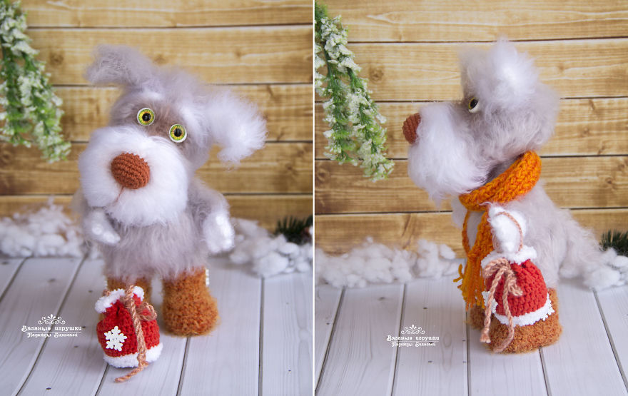 New Year Symbol: Fluffy Crocheted Dogs By Nadezhda Bianova