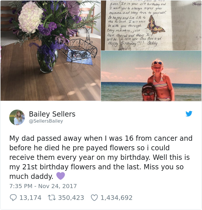 Dad With Terminal Cancer Pre-Paid For Flowers To Be Sent To His Daughter For Her Next 5 Birthdays, And She Just Received The Final Bouquet
