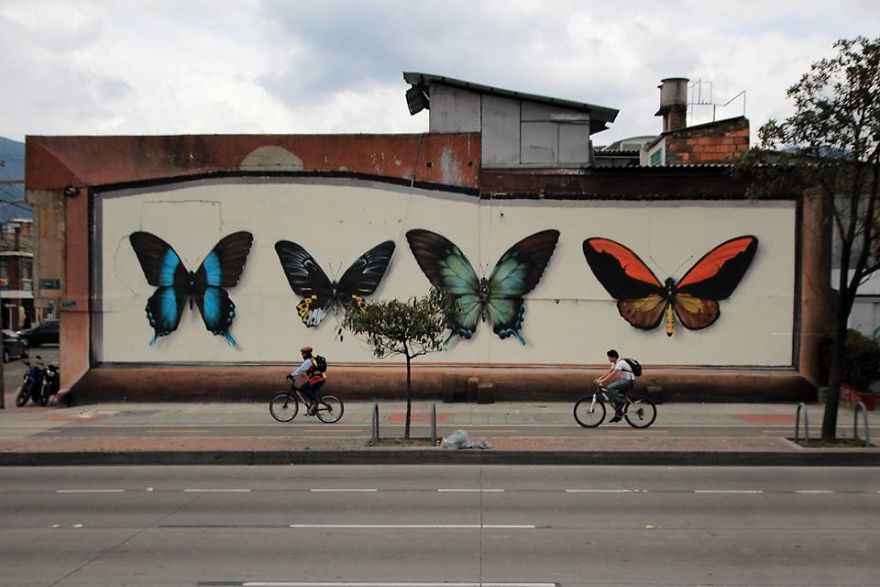 Artist Adds Charm To Boring Streets By Painting Giant Butterfly Murals