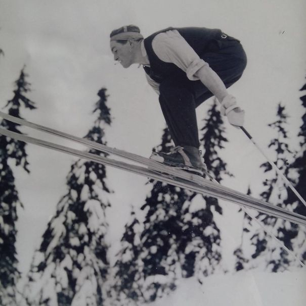 This Photo Is Of My Badass Grandpa Sending It Down Grouse Mt Back In 1938. On Skis He Made Himself