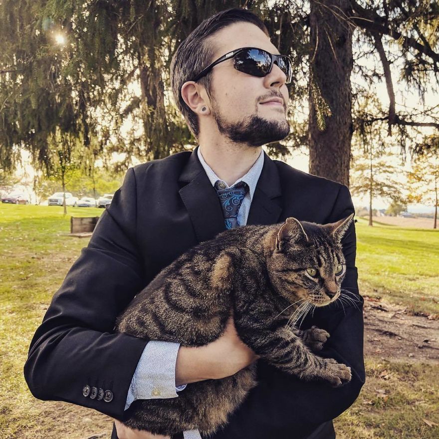 Man Cuddles Cats On Instagram