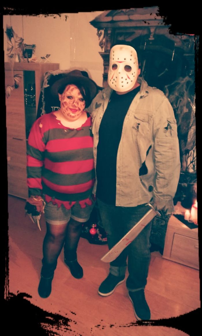 My Husband And Me As "Freddy Vs. Jason" - My Mask Was Made Out Of Gelatine :-)