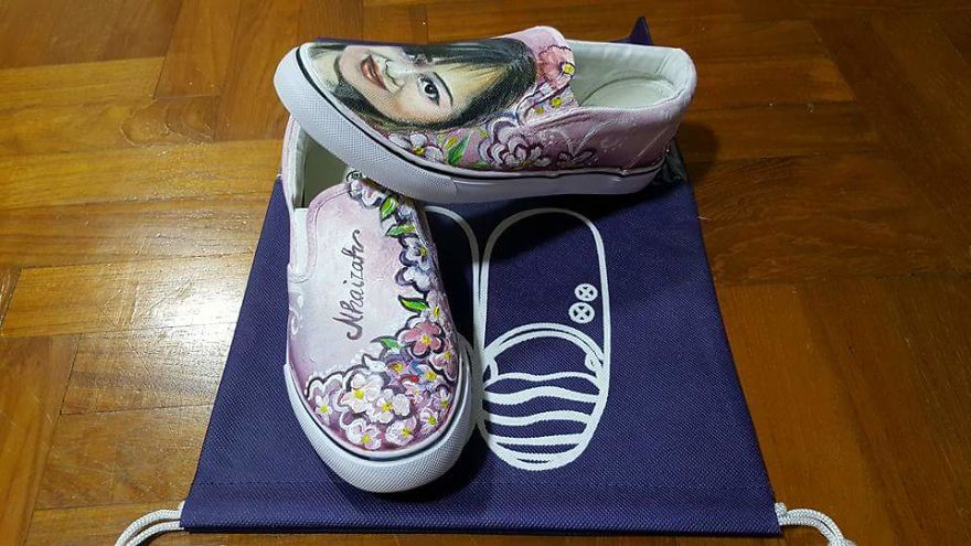 I Always Love Painting A Portrait But Now I'm Doing It Differently. Using Shoes As My Canvass :)