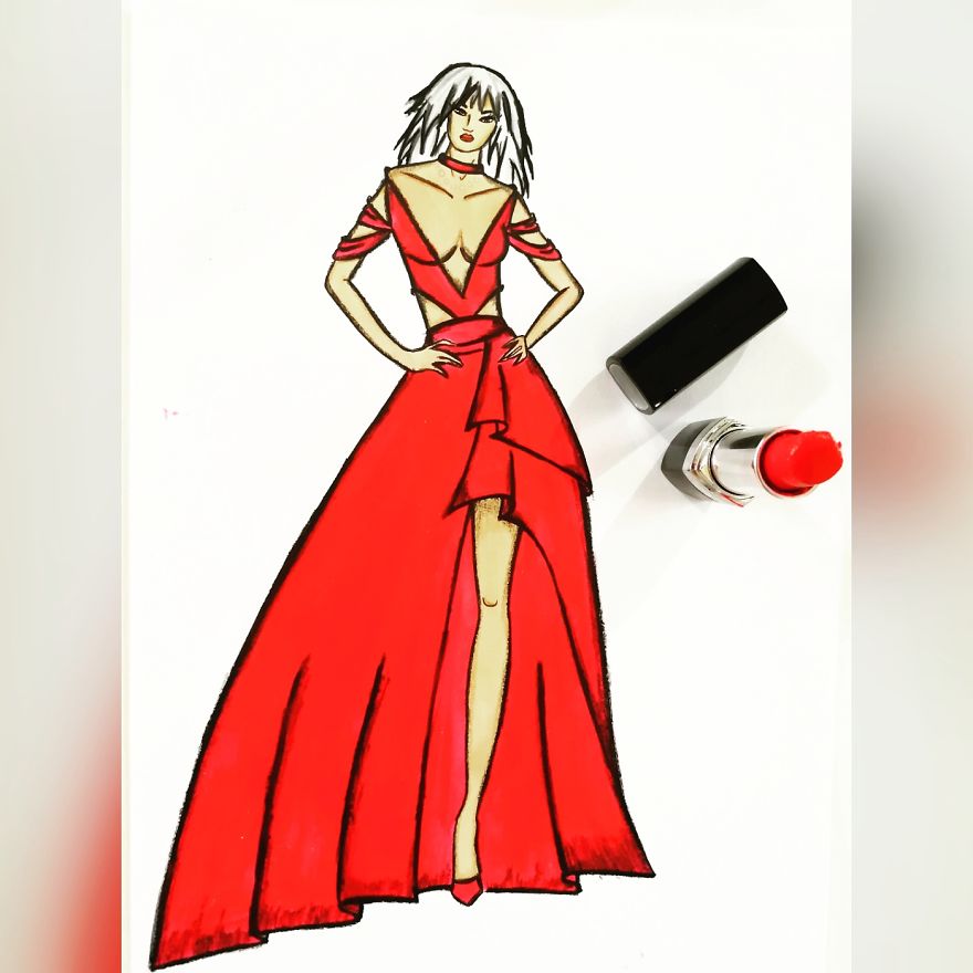 I Create Fashion Illustrations Using Cosmetics