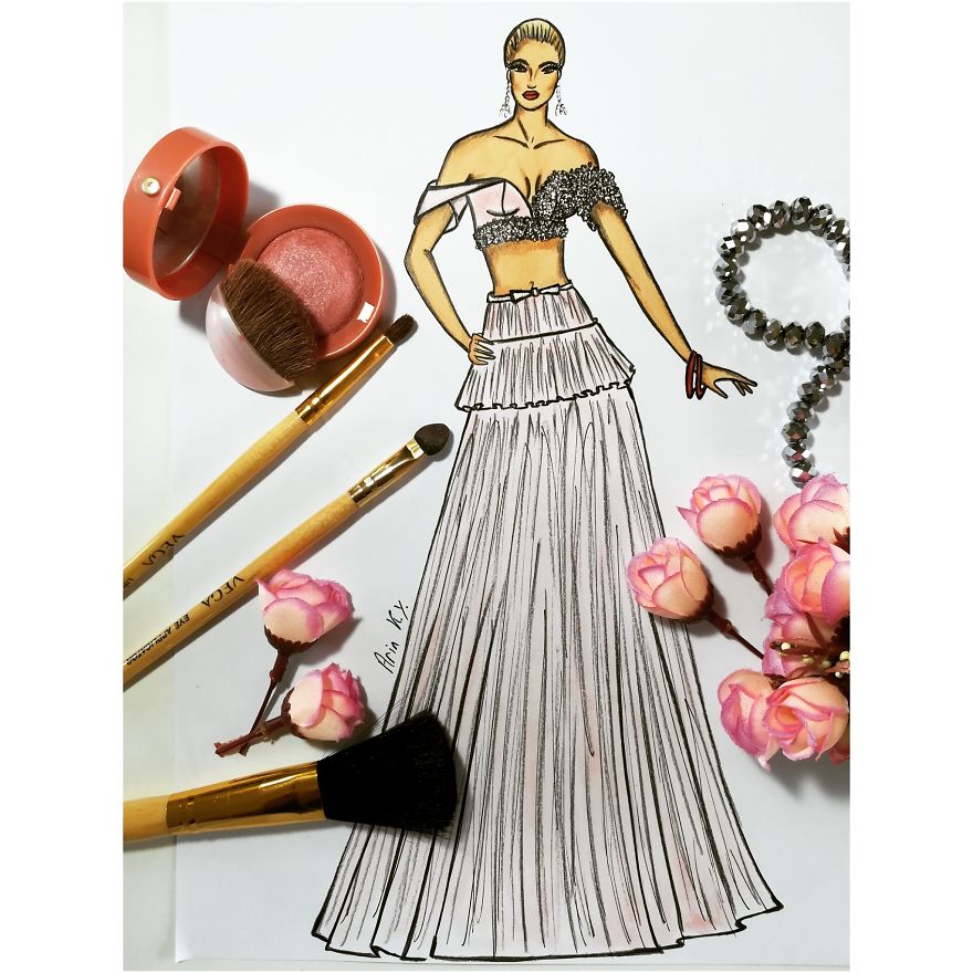 I Create Fashion Illustrations Using Cosmetics