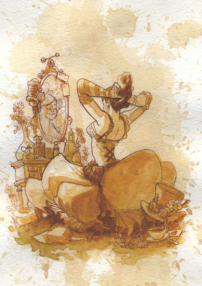 I Paint With Tea To Create Steampunk Art.