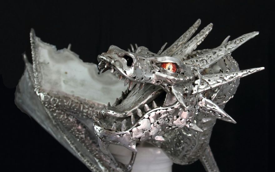 Amazing Steel Dragon Sculpture By Georgie Poulariani