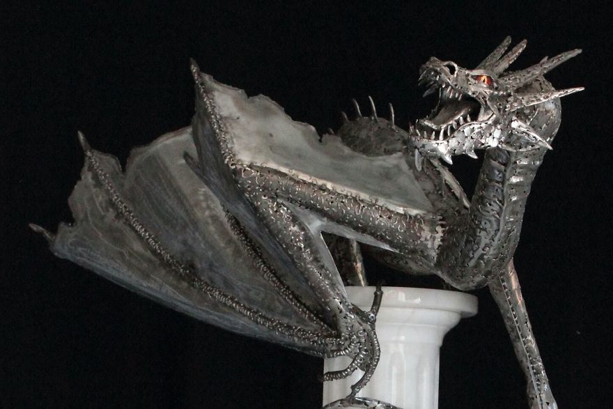 Amazing Steel Dragon Sculpture By Georgie Poulariani