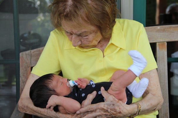 My 90 Year Old Mother-In-Law With Her 1 Week Old Granddaughter