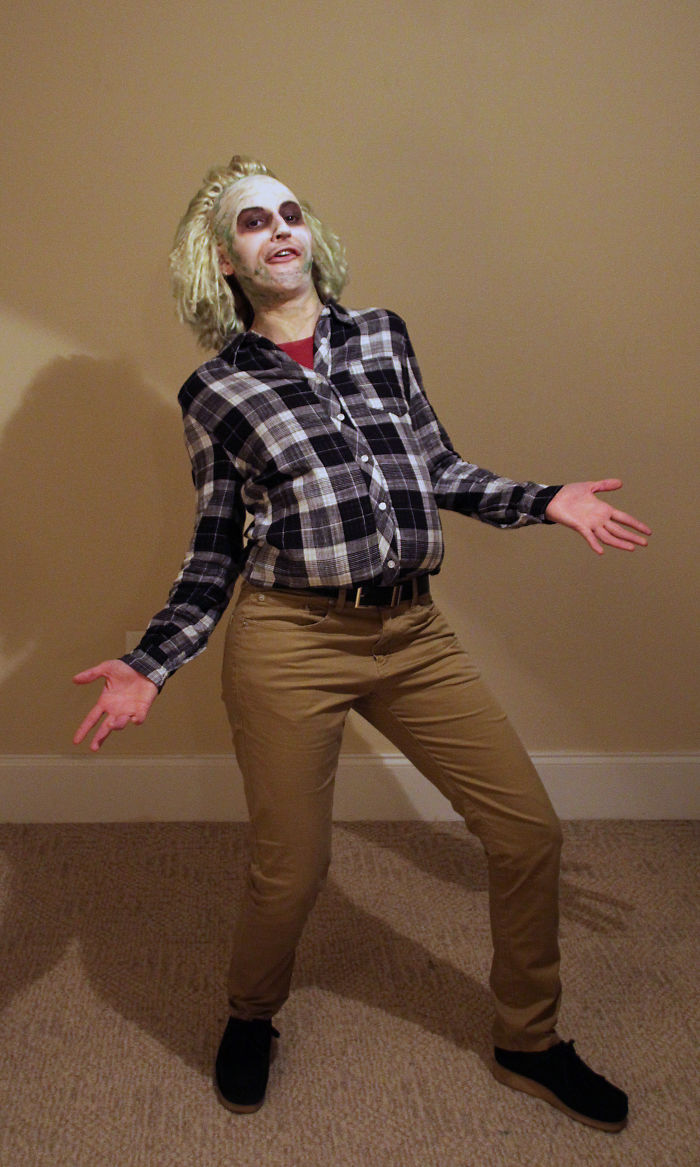 Beetlejuice! Homemade Wig, Thrift Store Clothes, And A Stuffed Belly.