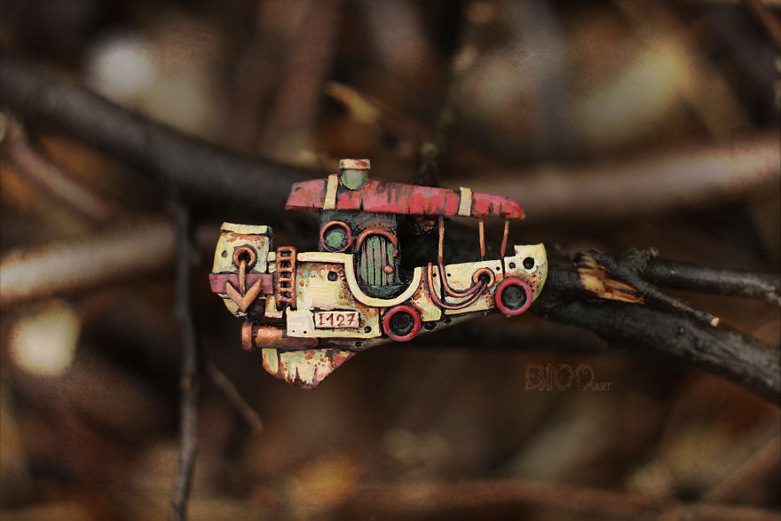 Fantasy Rusty Boat. Brooches Made Of Polymer Clay