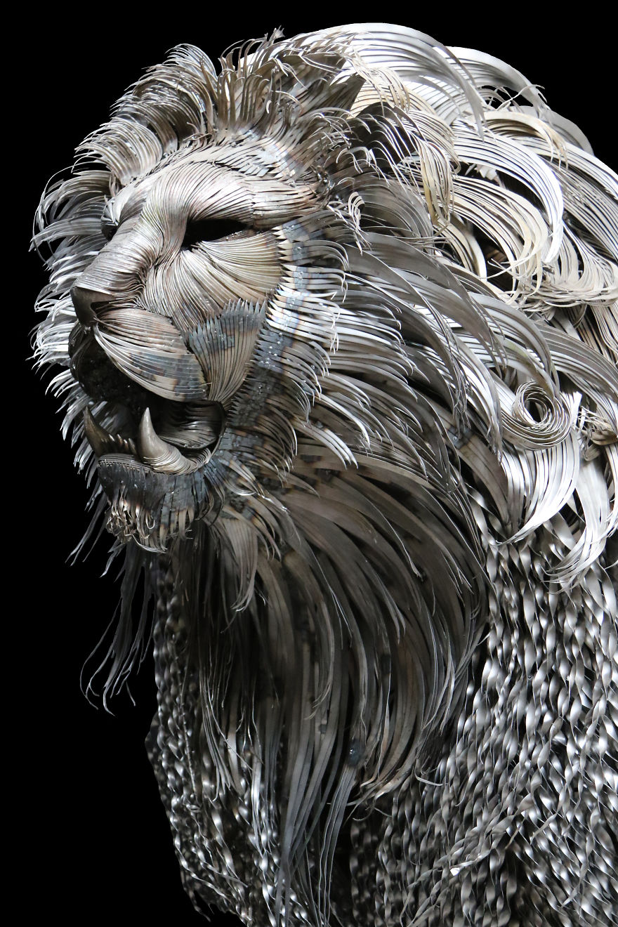 Kali, Hammered Steel Lion Sculpture