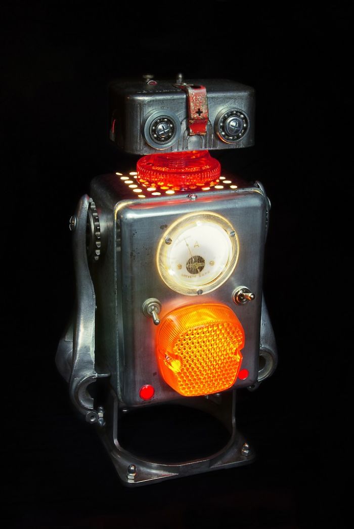 Robots Reborn. Upcycled Illuminated Art Robot Sculptures By +brauer