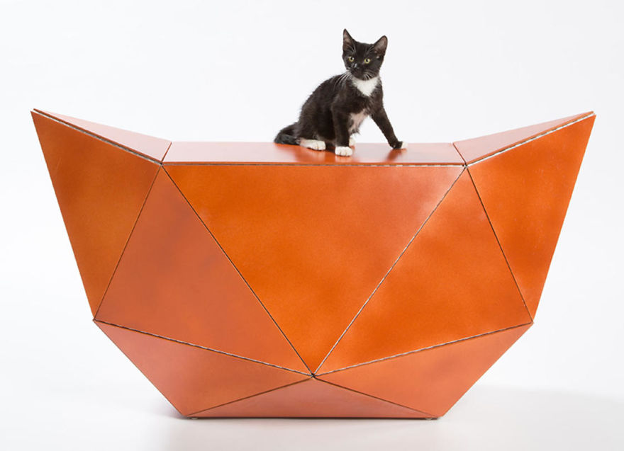 ES-EN-EM’s “Meow Miaow,” A Flat Plywood Composition That Folds Into An Origami-Inspired Piece Of Furniture