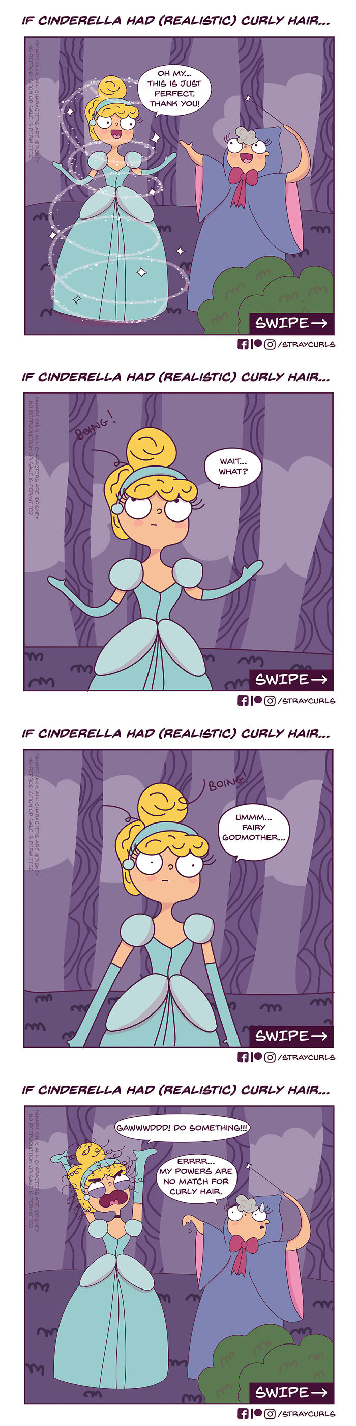 Illustrator Shows What Would Happen If Disney Princesses Had Curly Hair,  And The Consequences Are Hilarious