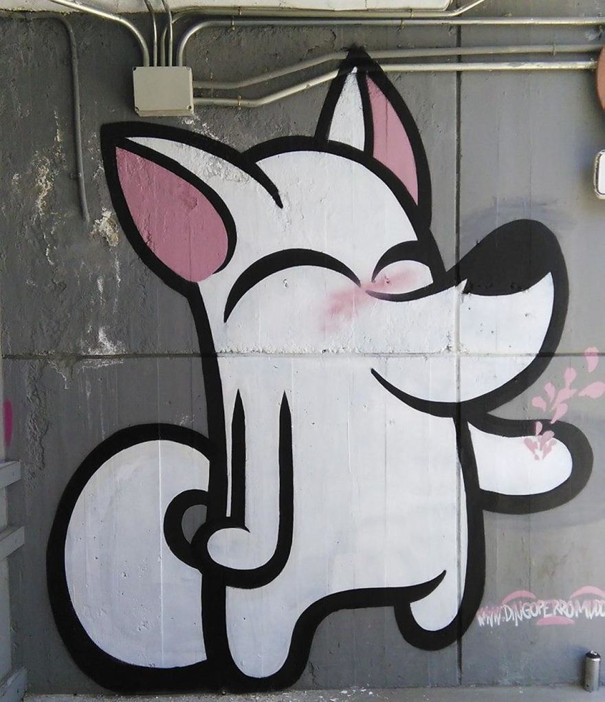Artist Mixes His Mascot, An Adorable White Dog With Wonderful Street Arts