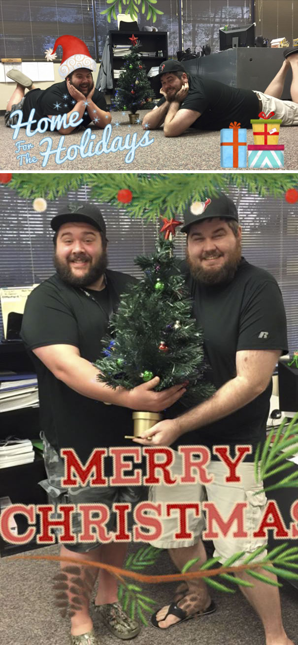 Coworkers Say We Look Alike. So We Took Charge Of The Office Christmas Card