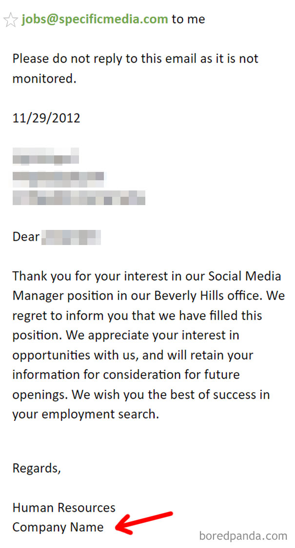 I'm Getting Used To The Generic Job Rejection Email... But This Is Just Lazy