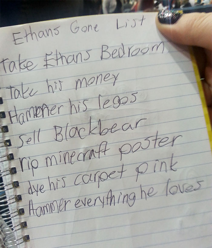 My Daughter's List In Case Anything Happens To Her Older Brother